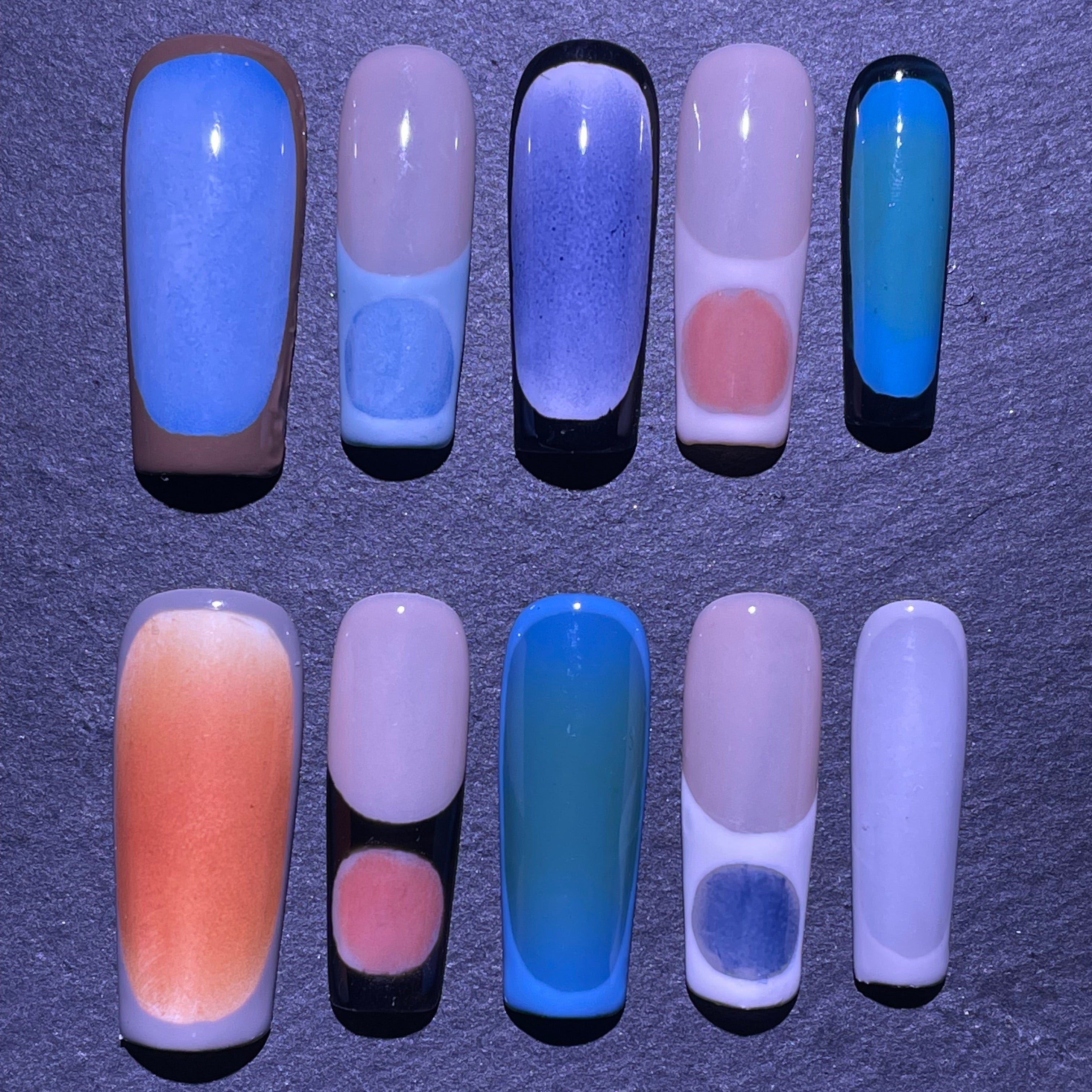 Ombre French Tip Nails - Long Coffin Colorful Press on Nails