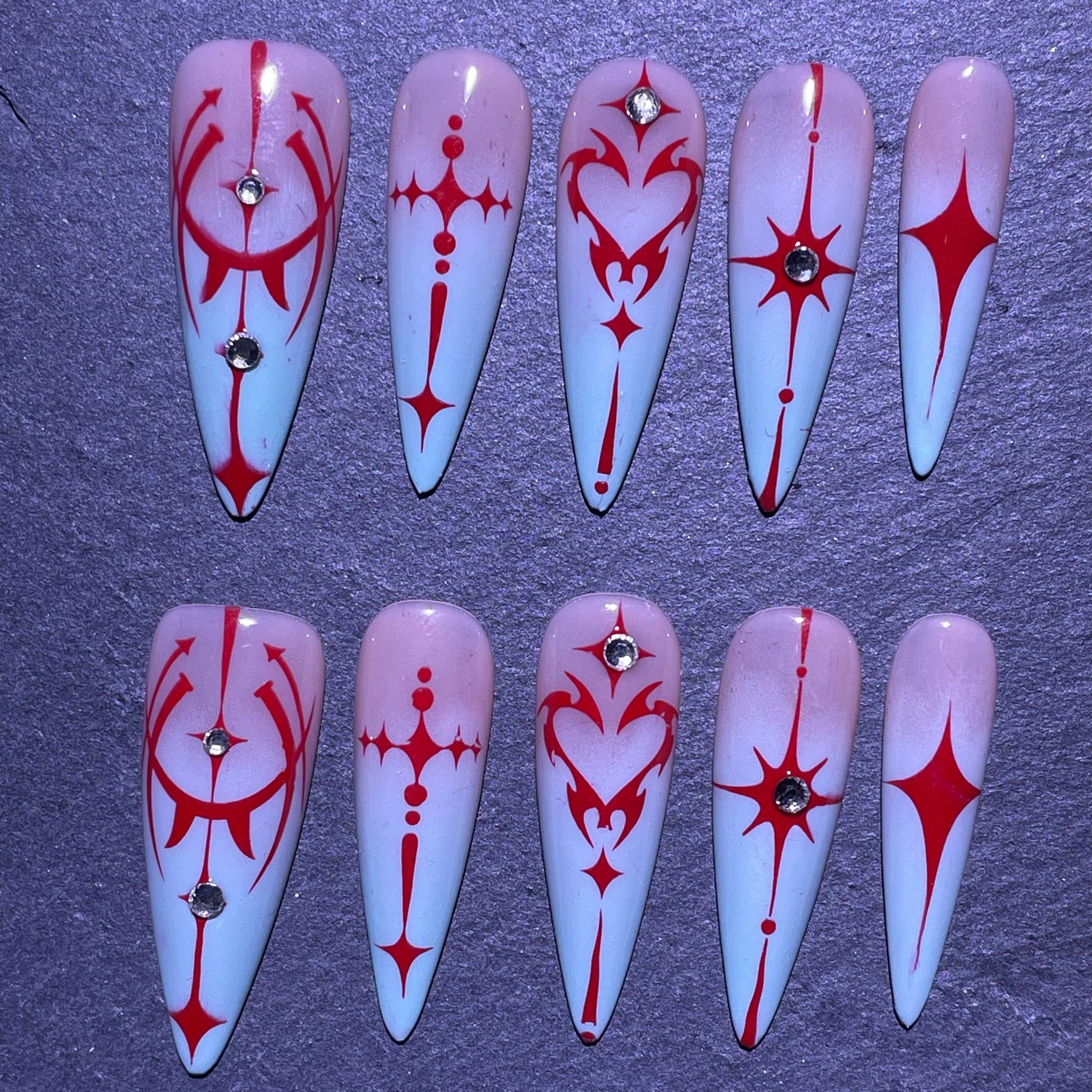Hand-painted Stiletto Press on Nails Long Fake Nails Acrylic Nail Artificial Nail Stick on False Nail