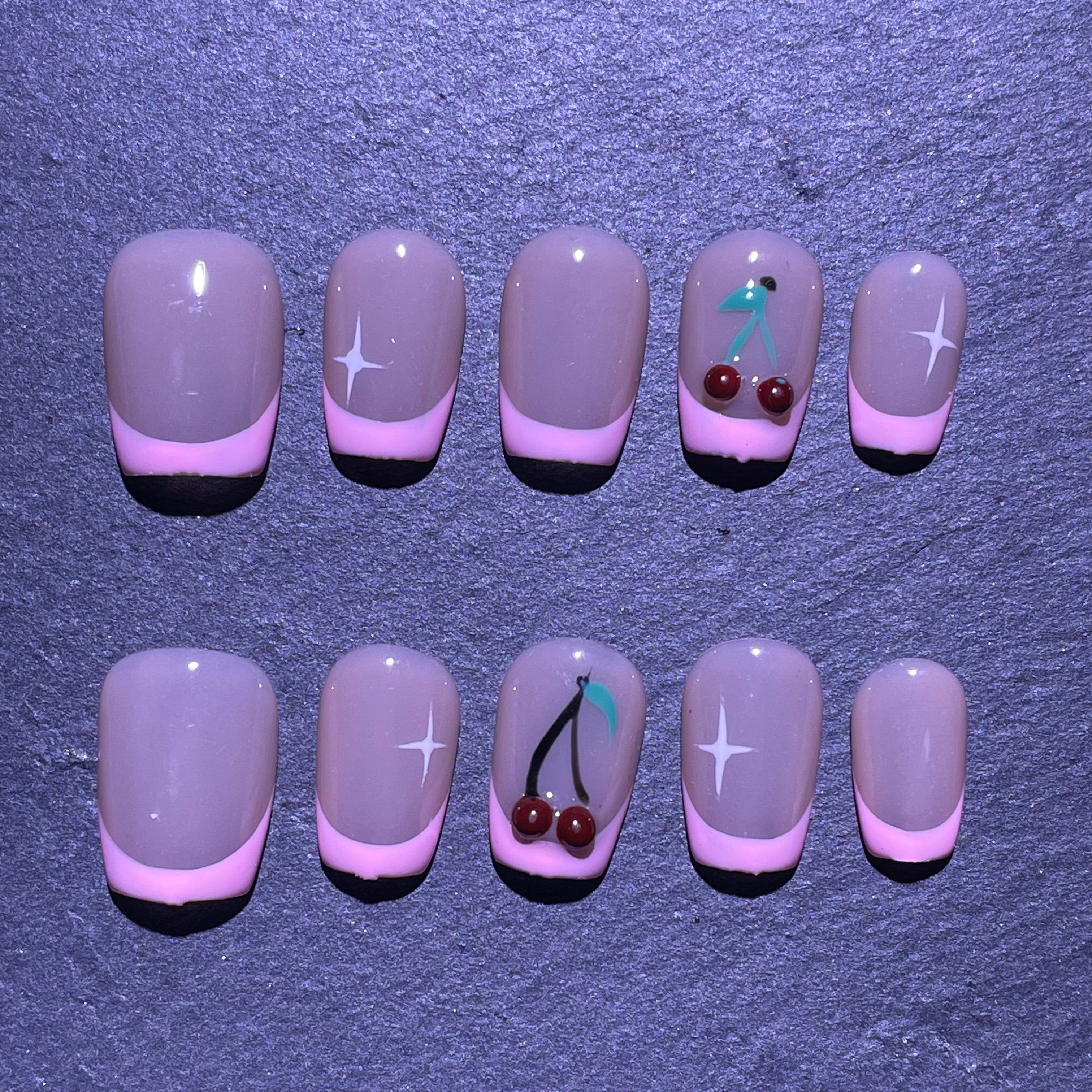 3D Cherry Pink French Tip Press-on Nail Short Square