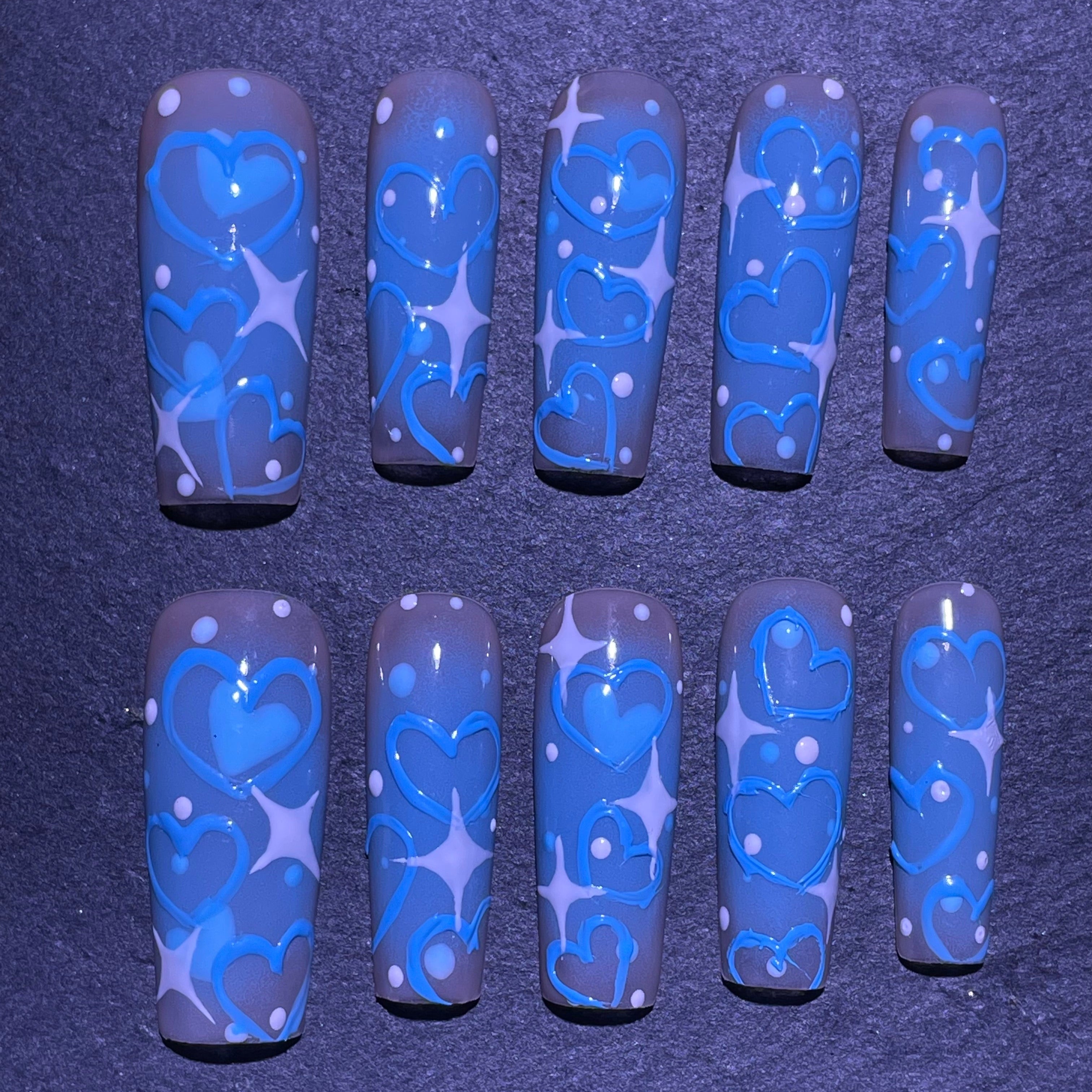 Blue Heart Hand-painted White Star Y2K Style Press-on Nail
