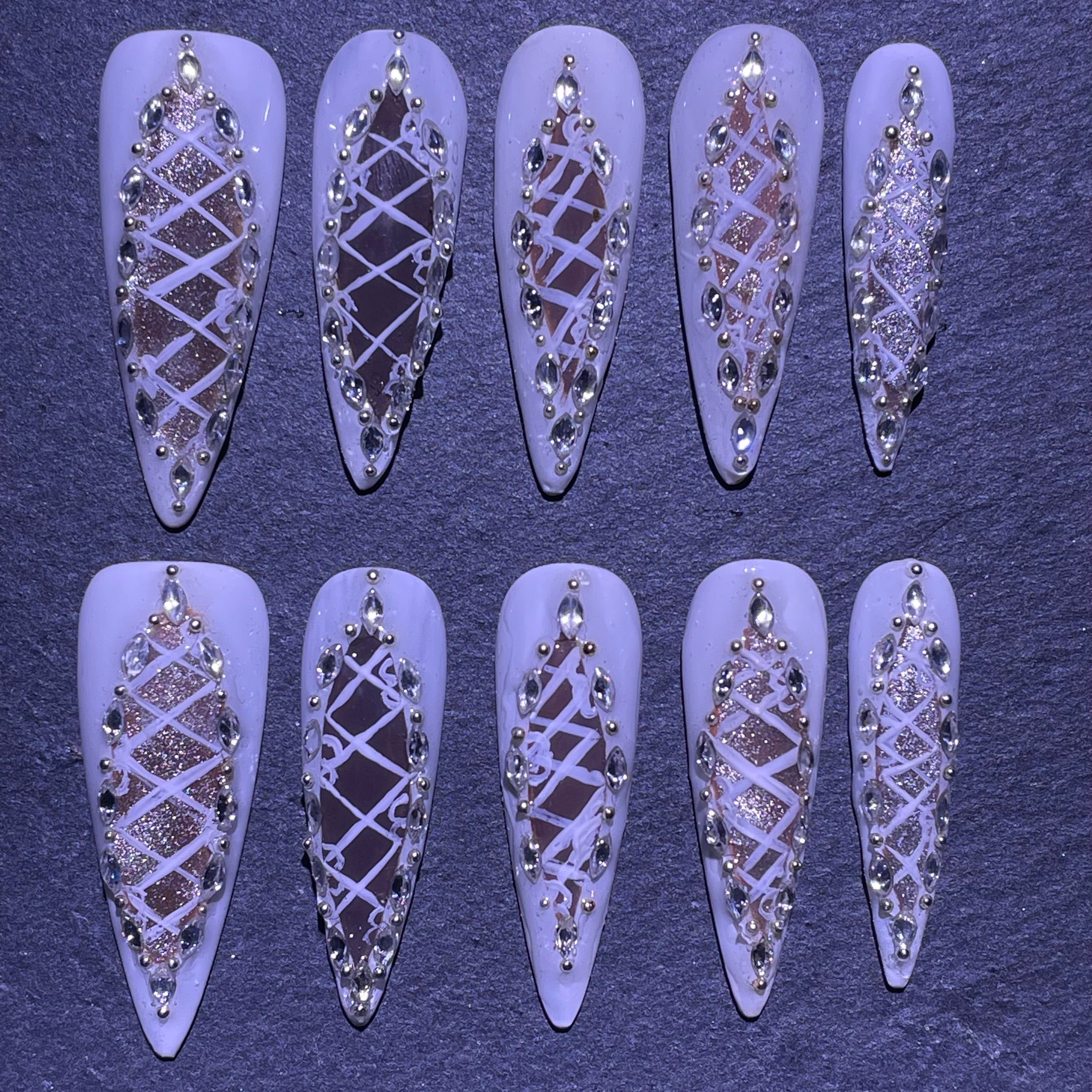 Catseye Hand-painted Geometric Long Stiletto Press-on Nail