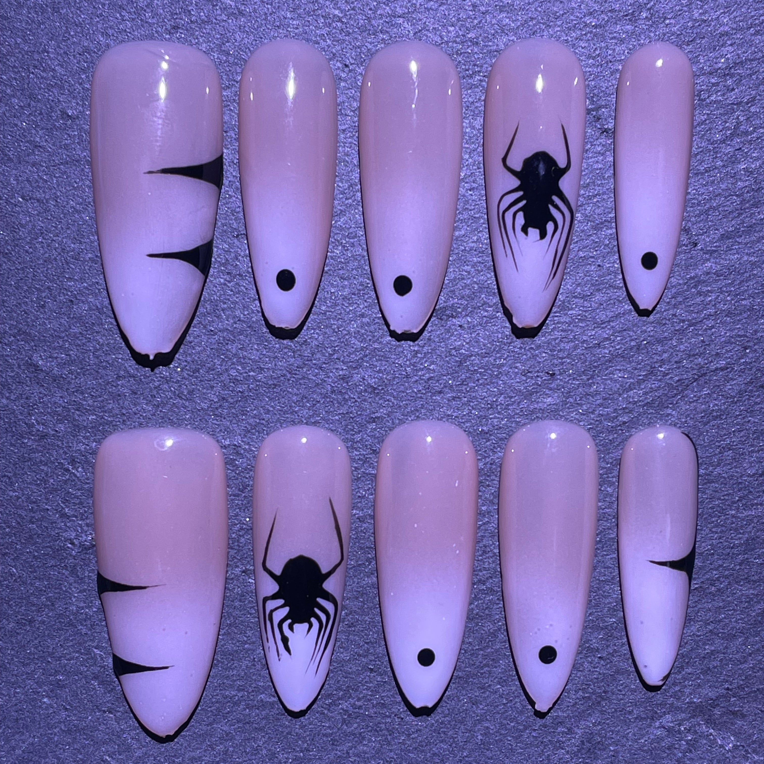 Hand-painted Spider Nude White Ombre Long Stiletto Halloween Press-on Nail