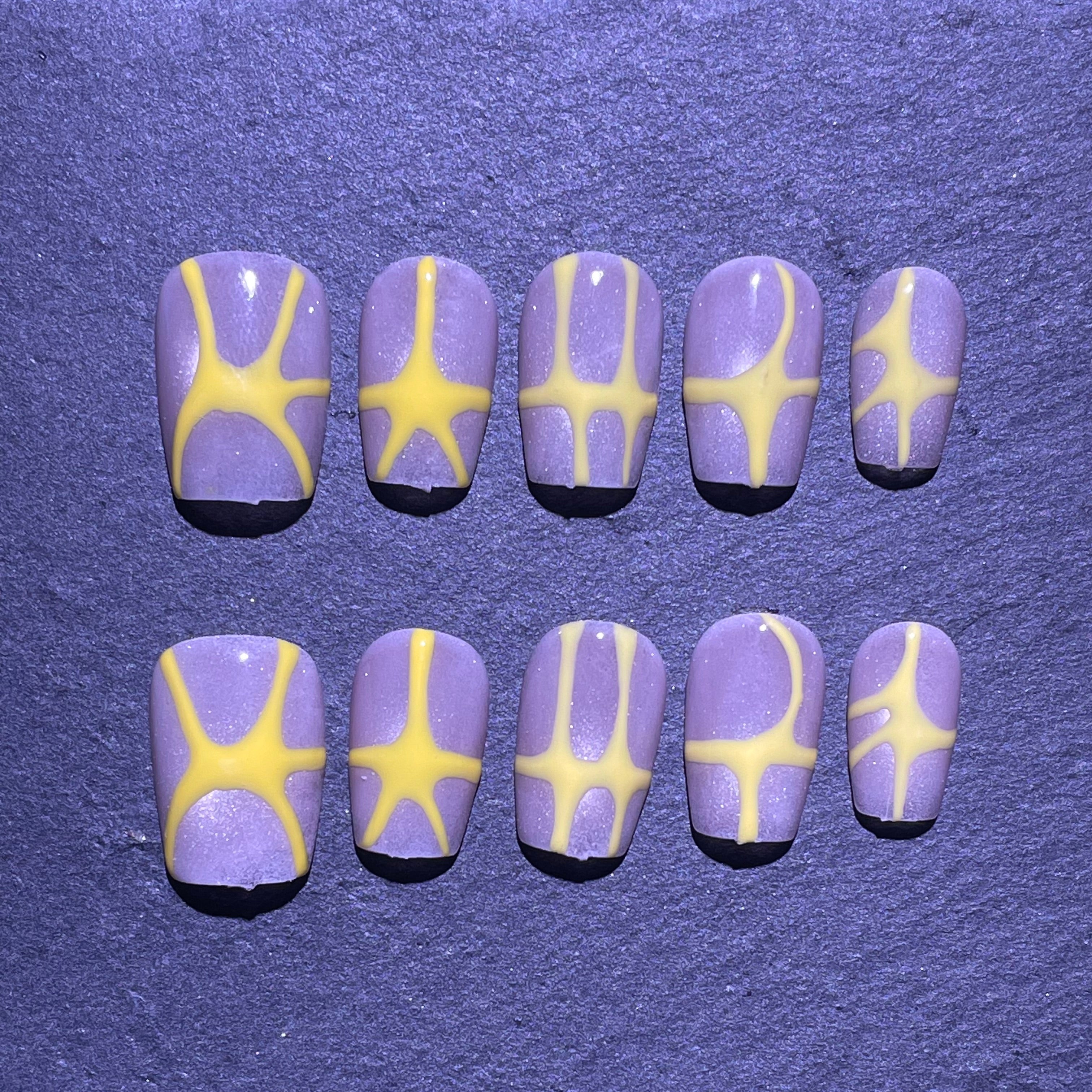 Nude Catseye Yellow Geometric Short Square Press-on Nail